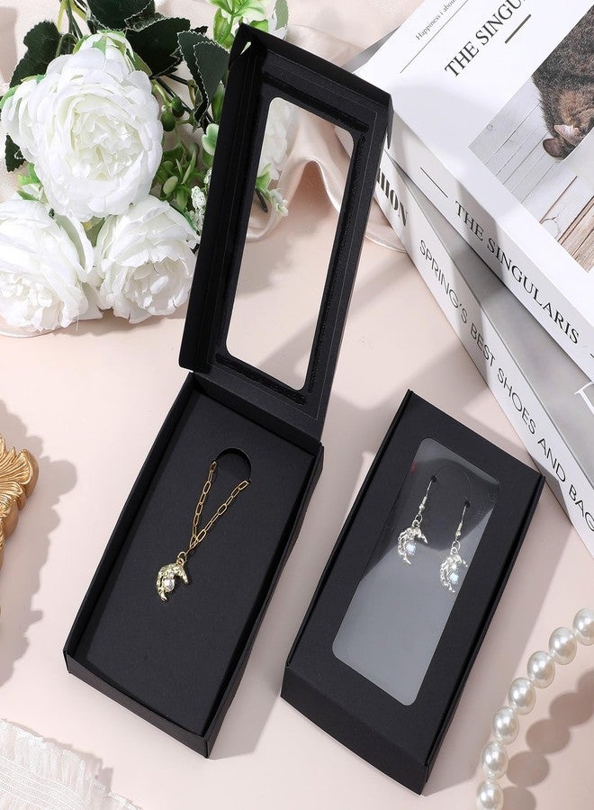 AojSup 50 Pcs Jewelry Packaging Boxes 5.4"x3.4"x0.7" Paper Necklace Gift Box Bulk Necklace Boxes With Window 50Display Card 60 Sticker for Displaying Necklaces Rings Bracelets Earrings, Black - Image 3